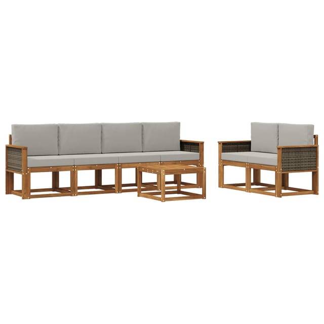vidaXL Outdoor-Sofagarnitur mit Kissen 6 Stk Natur und Hellgrau 3385007