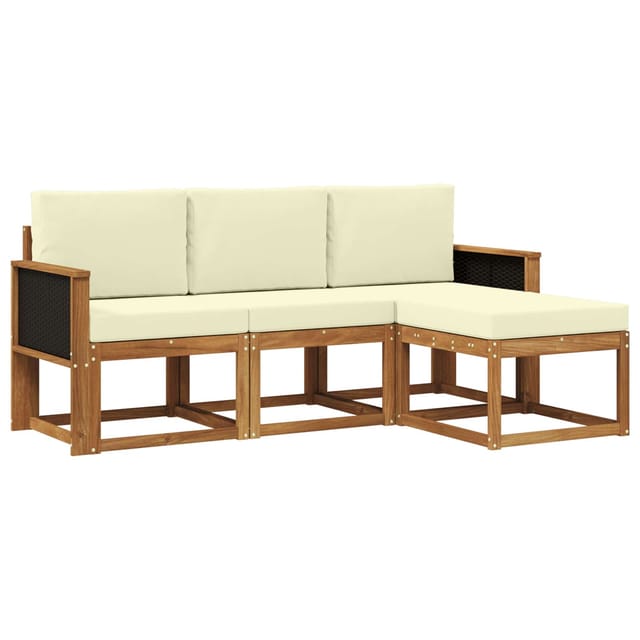 vidaXL Outdoor-Sofagarnitur mit Kissen 4 Stk Natur und Creme 3385101