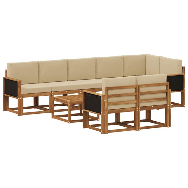 vidaXL Outdoor-Sofagarnitur mit Kissen 9 Stk Natur und Beige Polyester 3385324
