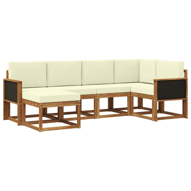 vidaXL Outdoor-Sofagarnitur 6 Stk Natur und Creme Massivholz Akazie 3385341