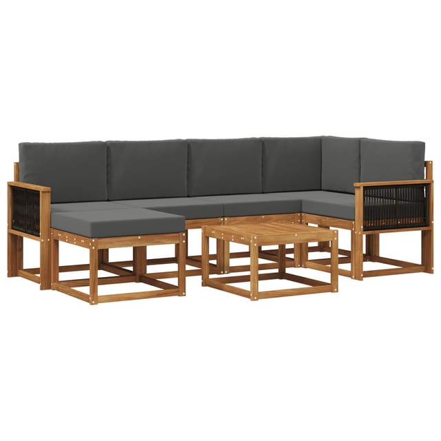vidaXL Outdoor-Sofagarnitur mit Kissen 7 Stk Natur und Anthrazit 3385373