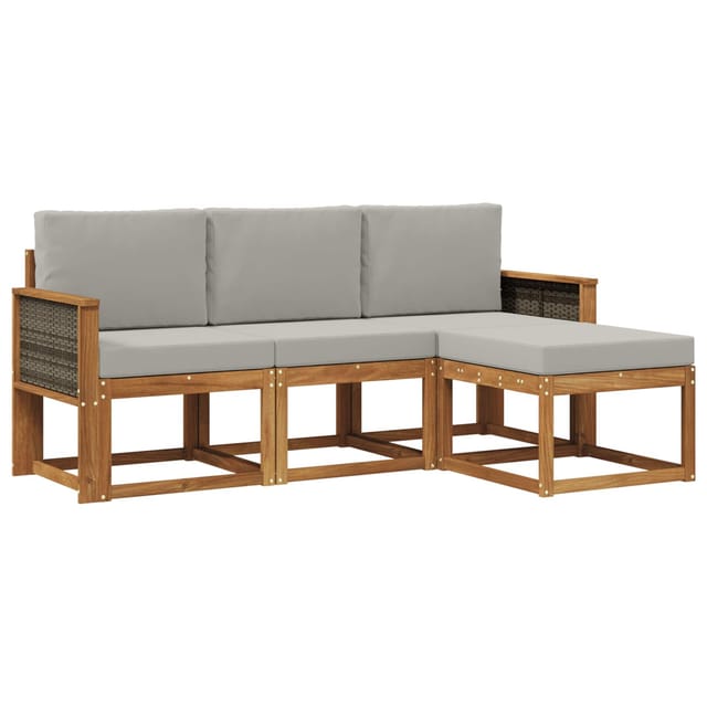 vidaXL Outdoor-Sofagarnitur mit Kissen 4 Stk Natur und Hellgrau 3385107