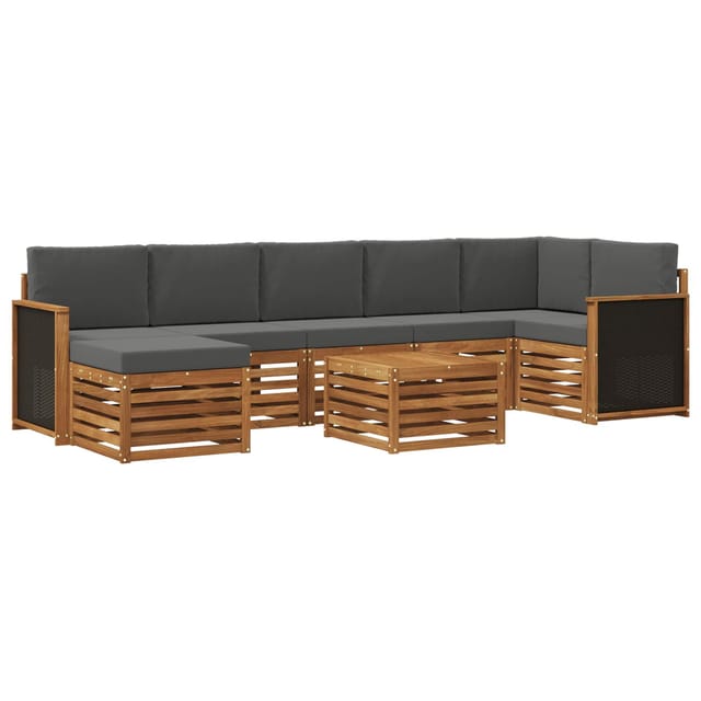 vidaXL Outdoor-Sofagarnitur mit Kissen 7 Stk Natur und Anthrazit 3384643