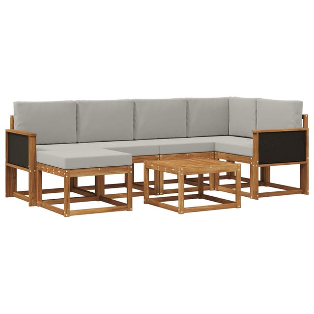 vidaXL Outdoor-Sofagarnitur mit Kissen 7 Stk Natur und Hellgrau 3385362