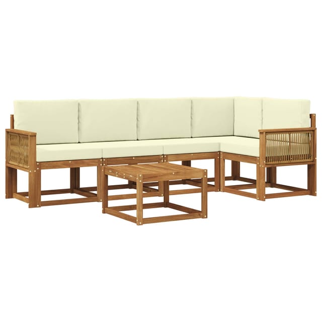 vidaXL Outdoor-Sofagarnitur 6 Stk Natur und Creme Massivholz Akazie 3385236