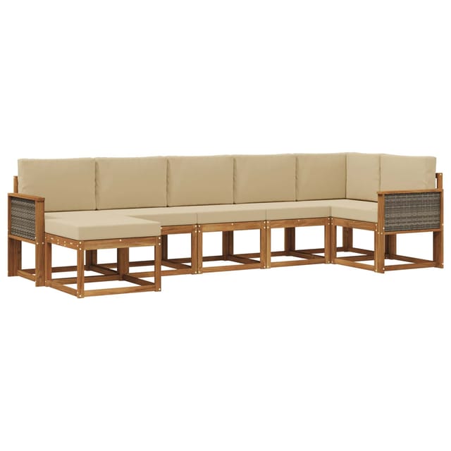 vidaXL Outdoor-Sofagarnitur mit Kissen 7 Stk Natur und Beige Polyester 3385389