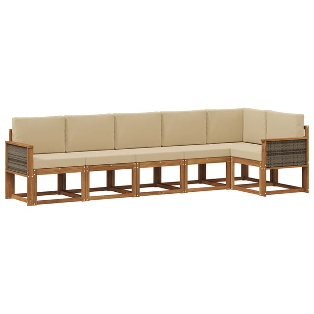 vidaXL Outdoor-Sofagarnitur mit Kissen 6 Stk Natur und Beige Polyester 3385249