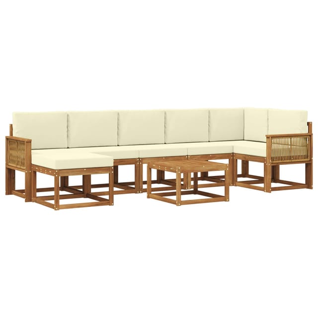 vidaXL Outdoor-Sofagarnitur mit Kissen 8 Stk Natur und Creme Polyester 3385416