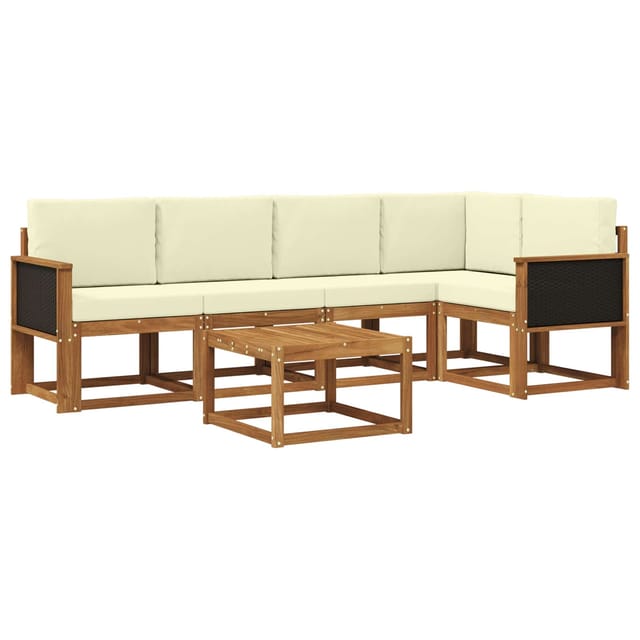 vidaXL Outdoor-Sofagarnitur 6 Stk Natur und Creme Massivholz Akazie 3385221