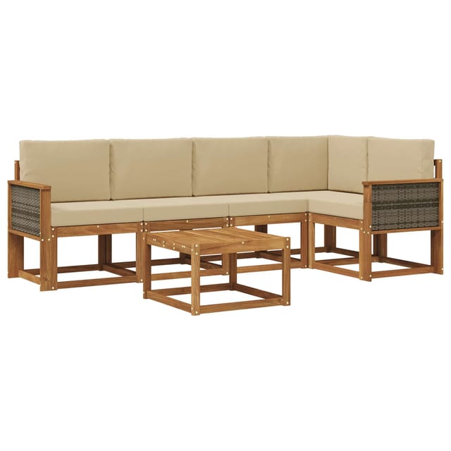 vidaXL Outdoor-Sofagarnitur 6 Stk Natur und Beige Massivholz Akazie 3385229