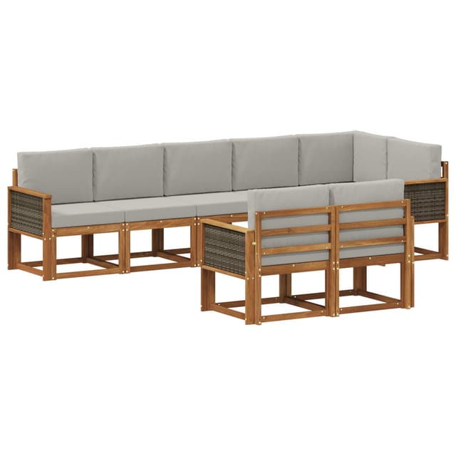 vidaXL Outdoor-Sofagarnitur 8 Stk Natur und Hellgrau Polyester 3385307