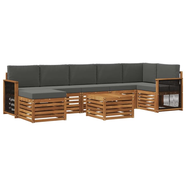 vidaXL Outdoor-Sofagarnitur mit Kissen 7 Stk Natur und Anthrazit 3384653