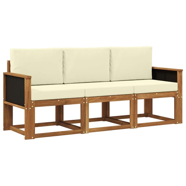 vidaXL Outdoor-Sofagarnitur mit Kissen 3 Stk Natur und Creme 3384941