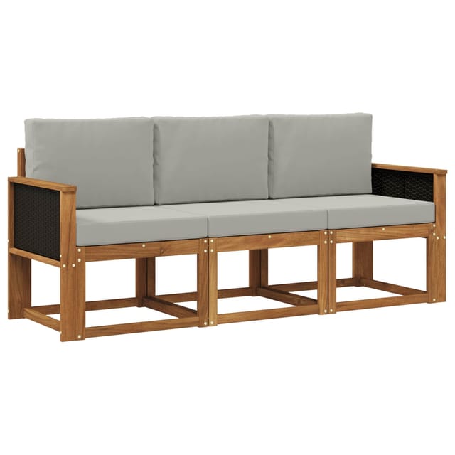 vidaXL Outdoor-Sofagarnitur mit Kissen 3 Stk Natur und Hellgrau 3384942