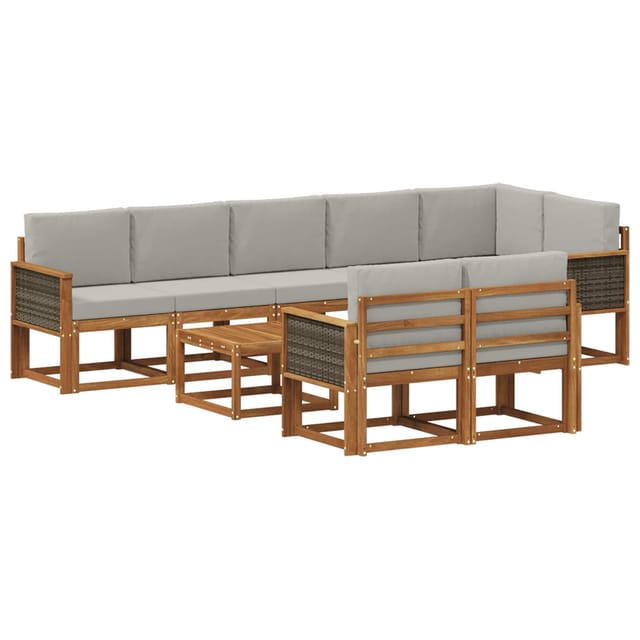 vidaXL Outdoor-Sofagarnitur 9 Stk Natur und Hellgrau Polyester 3385327