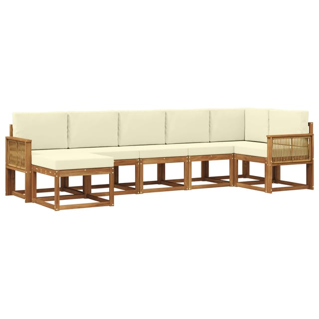 vidaXL Outdoor-Sofagarnitur mit Kissen 7 Stk Natur und Creme Polyester 3385396