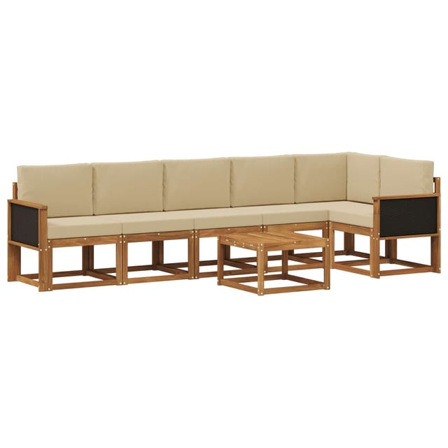 vidaXL Outdoor-Sofagarnitur mit Kissen 7 Stk Natur und Beige Polyester 3385264