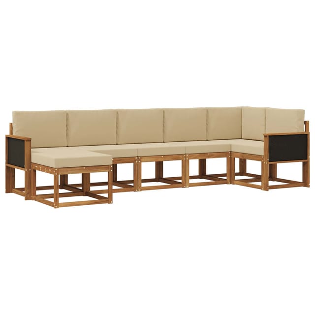 vidaXL Outdoor-Sofagarnitur mit Kissen 7 Stk Natur und Beige Polyester 3385384