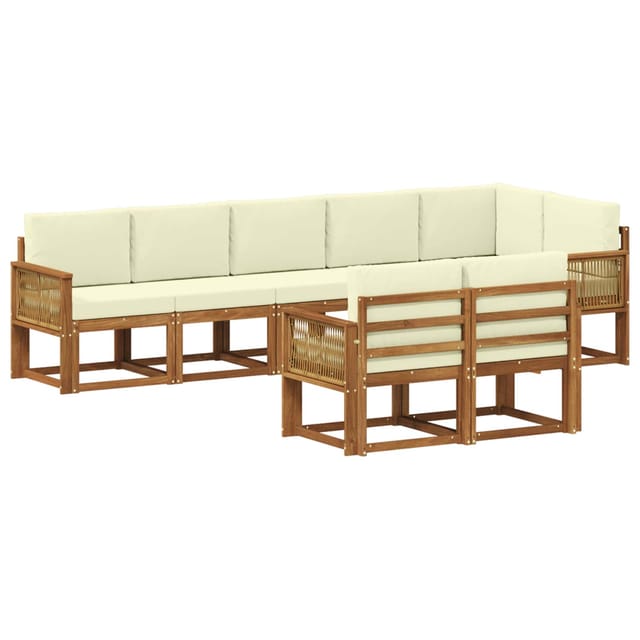 vidaXL Outdoor-Sofagarnitur mit Kissen 8 Stk Natur und Creme Polyester 3385316