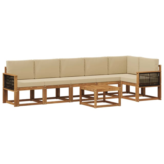 vidaXL Outdoor-Sofagarnitur mit Kissen 7 Stk Natur und Beige Polyester 3385274