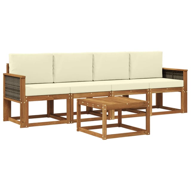 vidaXL Outdoor-Sofagarnitur mit Kissen 4 Stk Natur und Creme 3384966