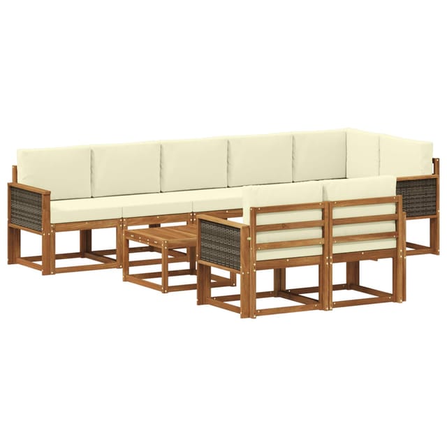 vidaXL Outdoor-Sofagarnitur mit Kissen 9 Stk Natur und Creme Polyester 3385326