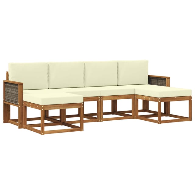 vidaXL Outdoor-Sofagarnitur mit Kissen 6 Stk Natur und Creme Polyester 3385426