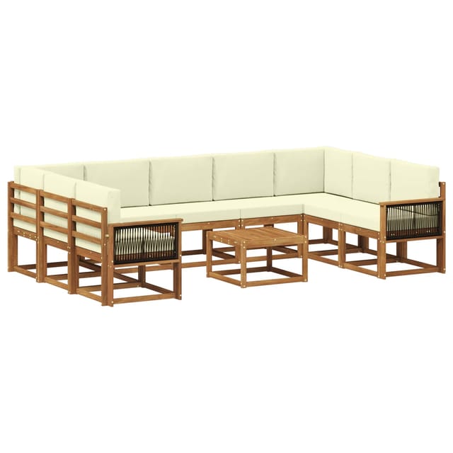 vidaXL Outdoor-Sofagarnitur 10 Stk Natur und Creme Massivholz Akazie 3385551