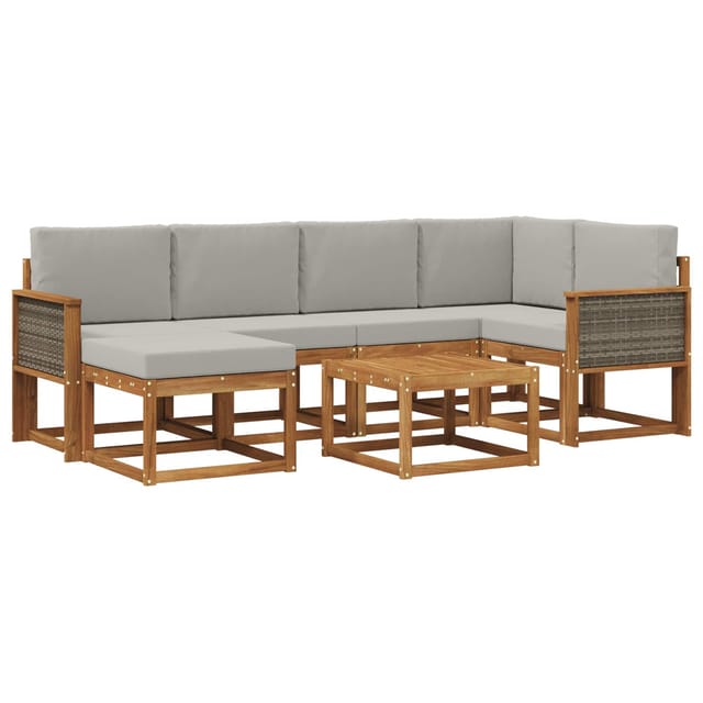 vidaXL Outdoor-Sofagarnitur mit Kissen 7 Stk Natur und Hellgrau 3385367