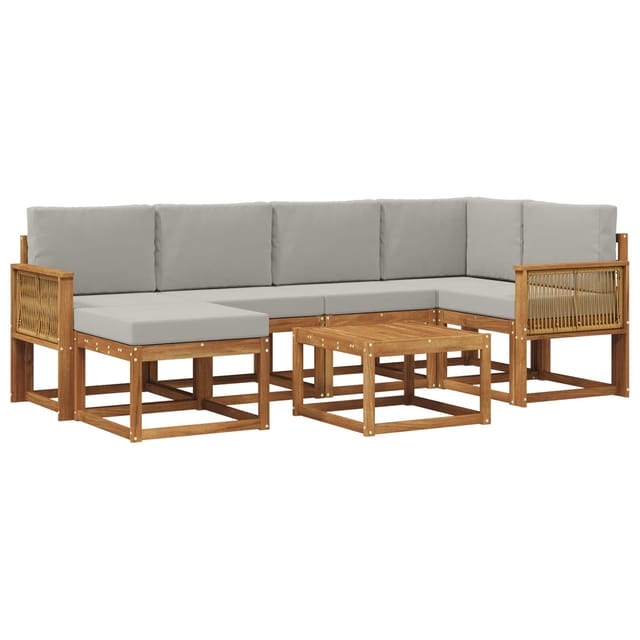 vidaXL Outdoor-Sofagarnitur mit Kissen 7 Stk Natur und Hellgrau 3385377