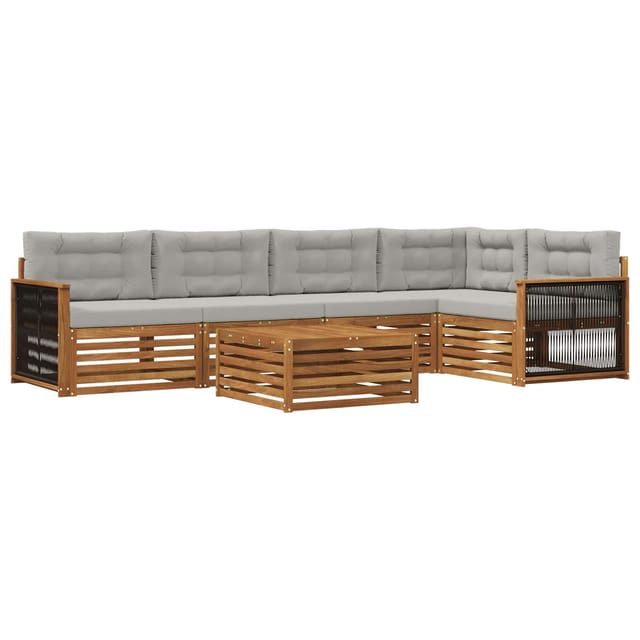 vidaXL Outdoor-Sofagarnitur mit Kissen 6 Stk Natur und Hellgrau 3383384