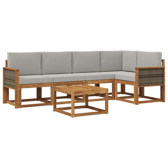 vidaXL Outdoor-Sofagarnitur mit Kissen 6 Stk Natur und Hellgrau 3385227