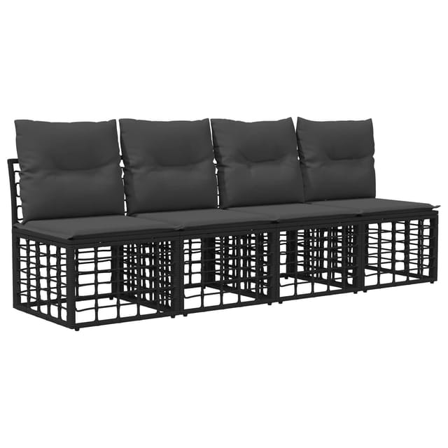 vidaXL 4-Sitzer Garten-Sofa ohne Armlehnen 4 Stk Schwarz Poly-Rattan 42026735