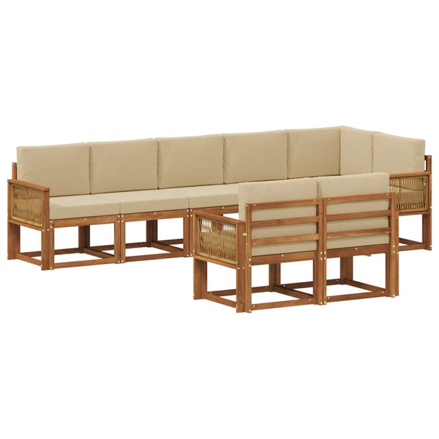 vidaXL Outdoor-Sofagarnitur mit Kissen 8 Stk Natur und Beige Polyester 3385319