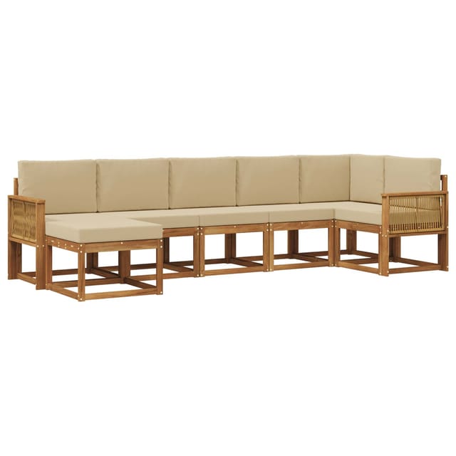 vidaXL Outdoor-Sofagarnitur mit Kissen 7 Stk Natur und Beige Polyester 3385399