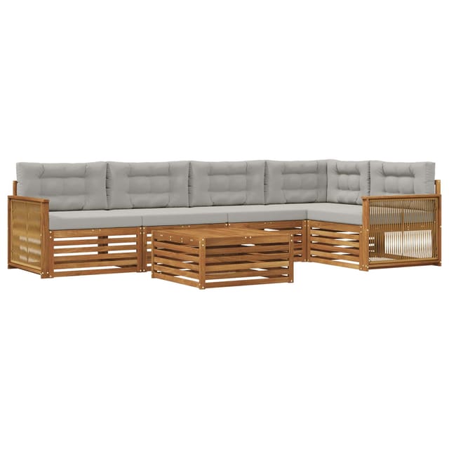 vidaXL Outdoor-Sofagarnitur mit Kissen 6 Stk Natur und Hellgrau 3383389