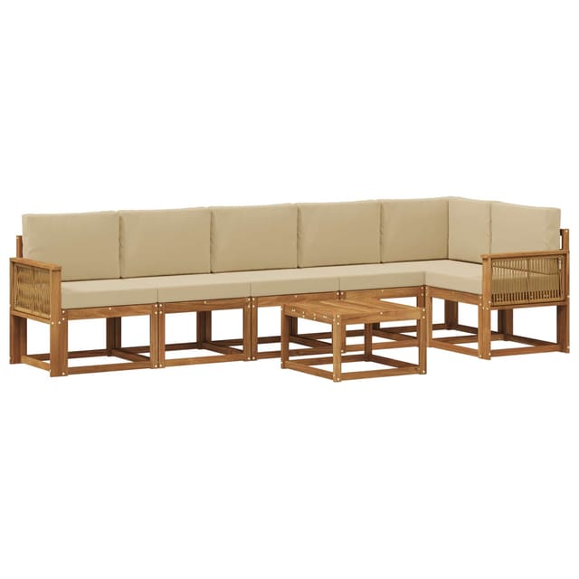 vidaXL Outdoor-Sofagarnitur mit Kissen 7 Stk Natur und Beige Polyester 3385279