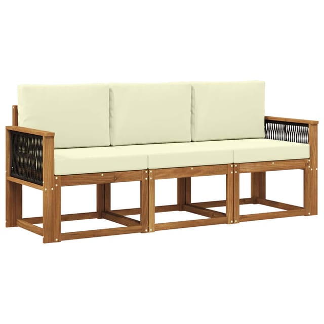 vidaXL Outdoor-Sofagarnitur mit Kissen 3 Stk Natur und Creme 3384951