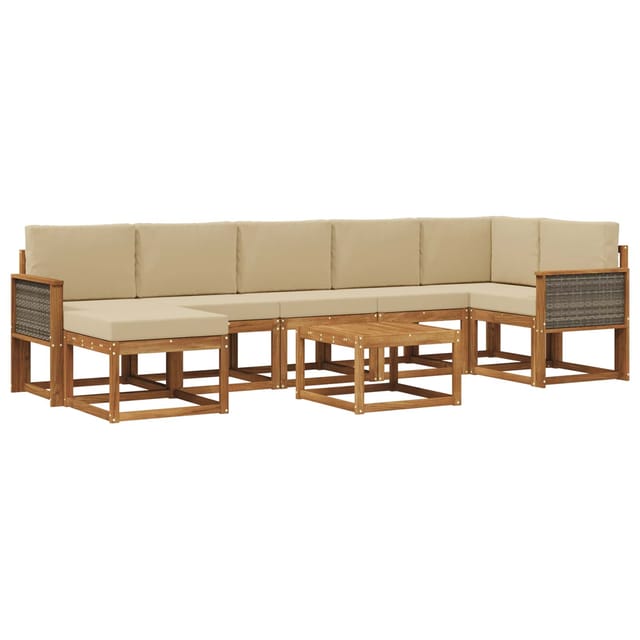 vidaXL Outdoor-Sofagarnitur mit Kissen 8 Stk Natur und Beige Polyester 3385409