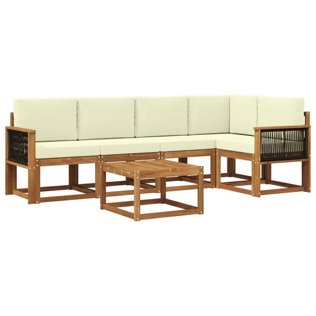 vidaXL Outdoor-Sofagarnitur 6 Stk Natur und Creme Massivholz Akazie 3385231