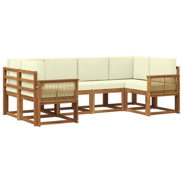 vidaXL Outdoor-Sofagarnitur 6 Stk Natur und Creme Massivholz Akazie 3385496