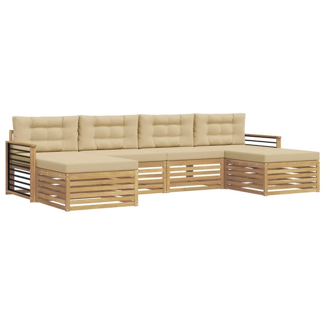 vidaXL Sofagarnituren 6 Stk Weiß und Beige Massivholz Akazie 3390938