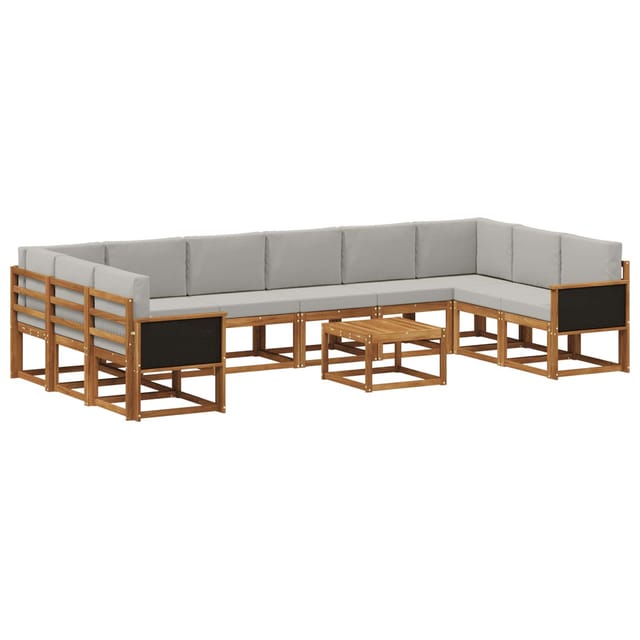 vidaXL Outdoor-Sofagarnitur mit Kissen 11 Stk Natur und Hellgrau 3385582
