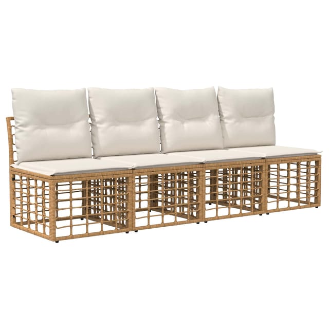 vidaXL 4-Sitzer Garten-Sofa ohne Armlehnen 4 Stk Natur Poly-Rattan 42026736