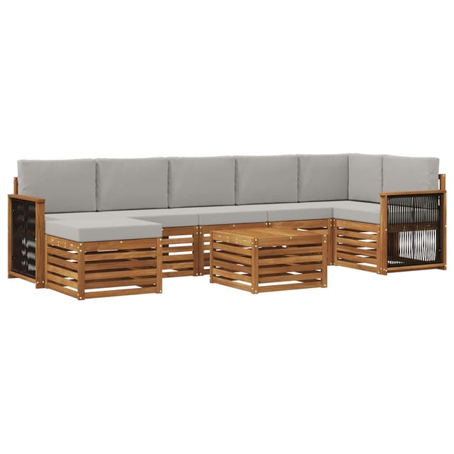 vidaXL Outdoor-Sofagarnitur mit Kissen 7 Stk Natur und Hellgrau 3384652