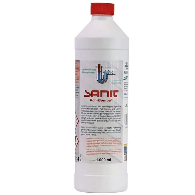 Sanit Rohrbombe Flüssig Säurefrei 1 Liter Rohrreiniger Weiß Kunststoff