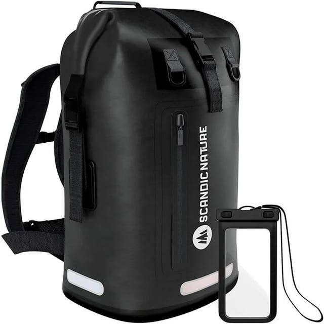 SCANDIC NATURE Rucksack Pioneer 55L Schwarz Wasserdicht Roll Top Backpack Outdoor Wanderrucksack Trekkingrucksack Reiserucksack