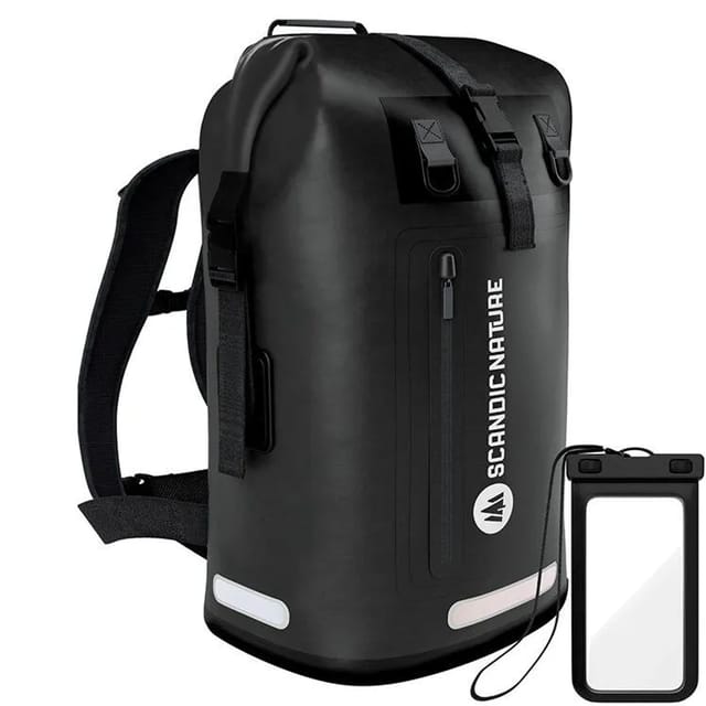 SCANDIC NATURE Rucksack Pioneer 35L Schwarz Wasserdicht Roll Top Backpack Outdoor Wanderrucksack Trekkingrucksack Reiserucksack