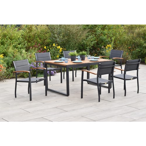 MERXX Garten-Essgruppe Paxos, (Set, 7-tlg), inkl. 6 Stapelsessel, 1 Ausziehtisch