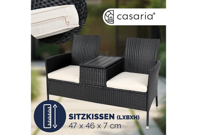 Casaria Gartenbank, Sitzbank inkl. Auflagen Polyrattan 320kg Belastbar Tisch Garten